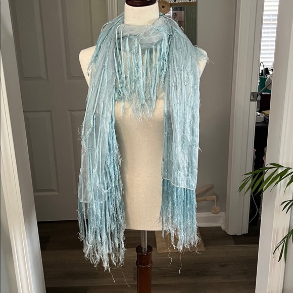 Accessories - Vintage Fringed Blue Jumbo Wrap Scarf